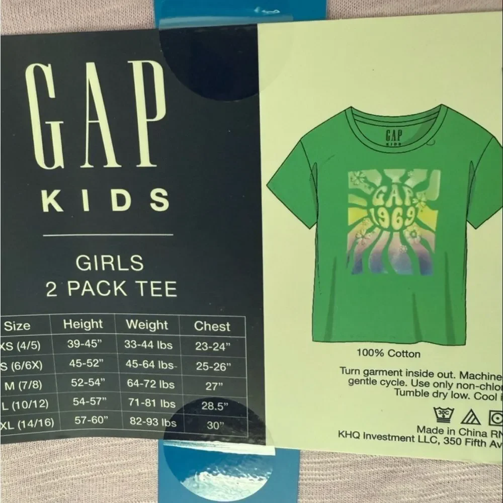 GAP Kids Girls 2-Pack Tees L 10/12 Green Orchid Bloom Retro Flutter NWT⁠